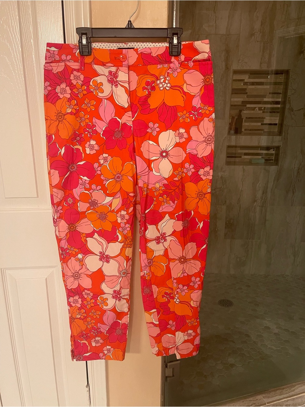 Vibrant Floral Crop Pants in Pink & Orange